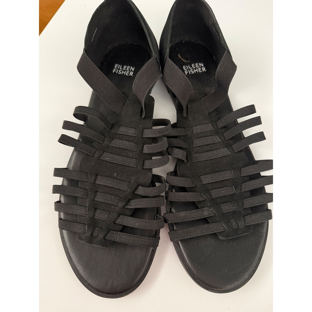 Eileen Fisher Black Elastic Strappy Gladiator Sandals Flat Closed Heel 10